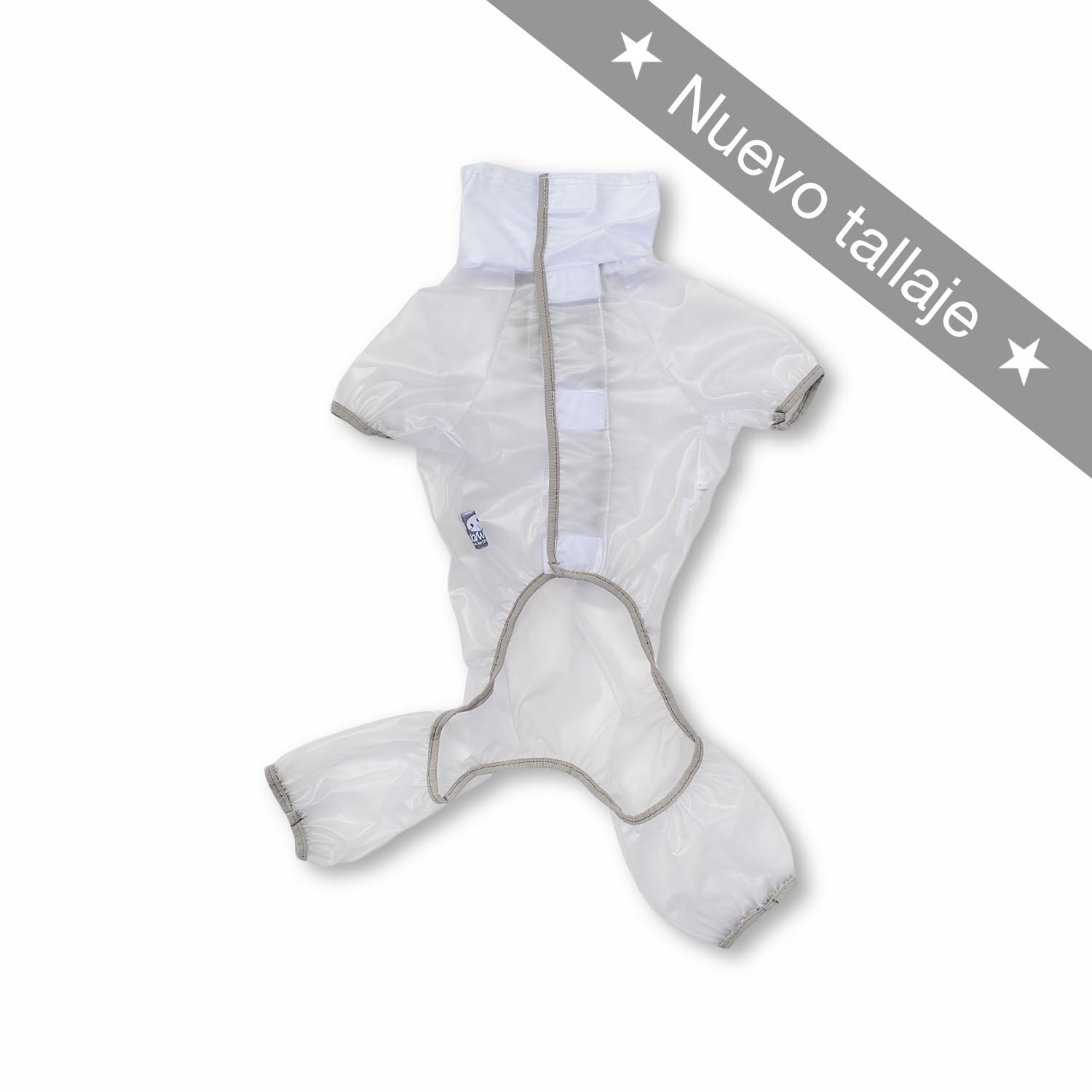 Impermeable 4 patas transparente cuello alto blanco