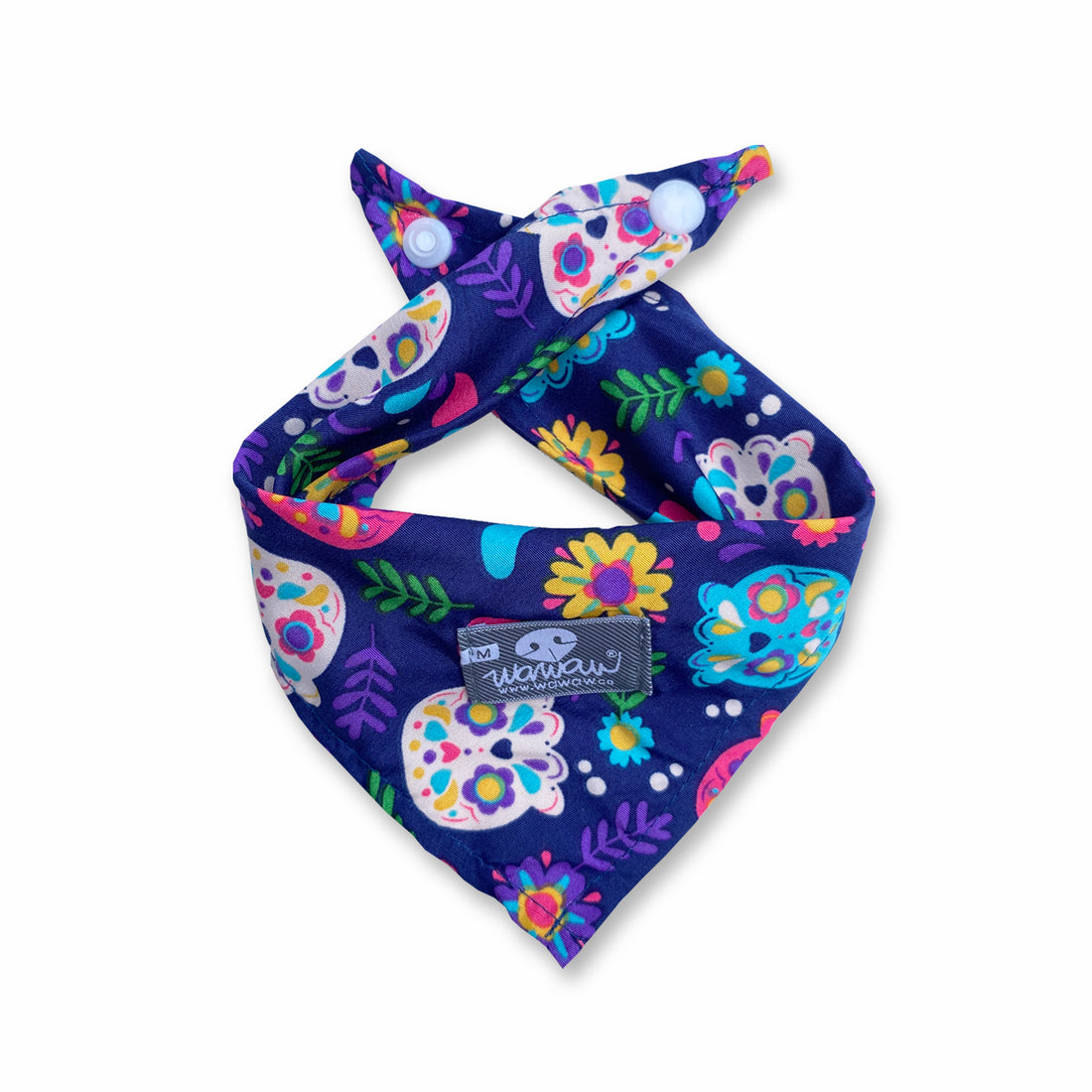 Pañoleta calavera morada Wawaw para mascotas perros y gatos.