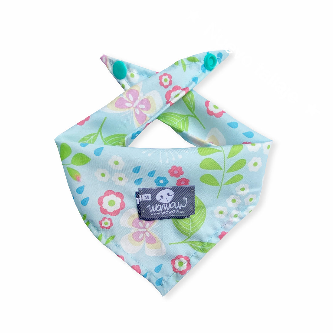 Pañoleta celeste flores pastel Wawaw para mascotas perros y gatos.