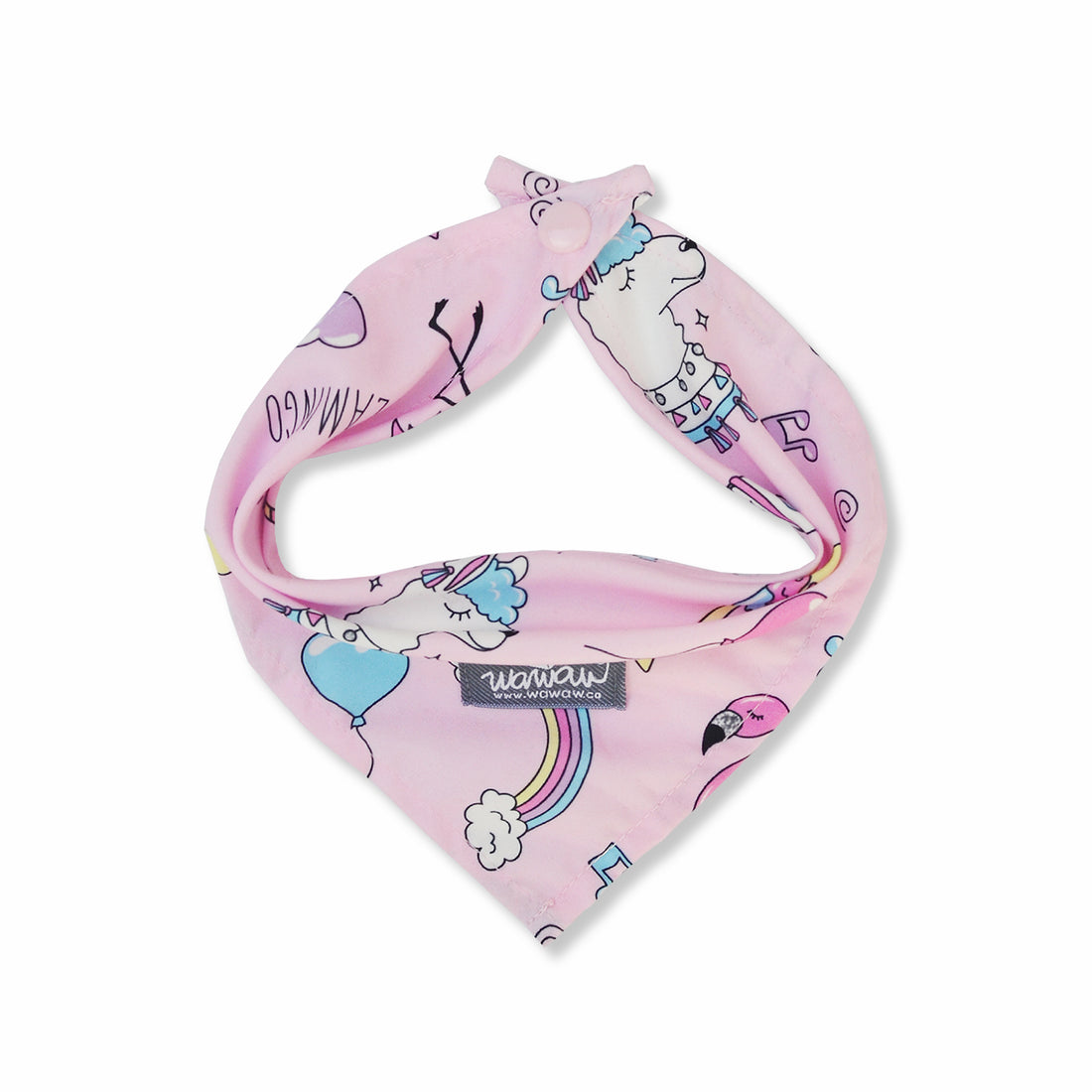 Pañoleta rosa llamas y flamingos Wawaw para mascotas perros y gatos.