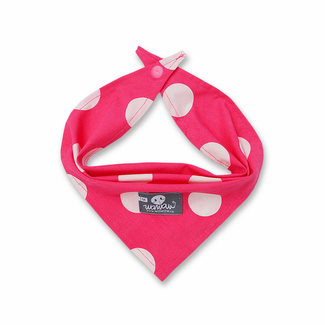 Pañoleta fucsia círculos blancos Wawaw para mascotas perros y gatos.