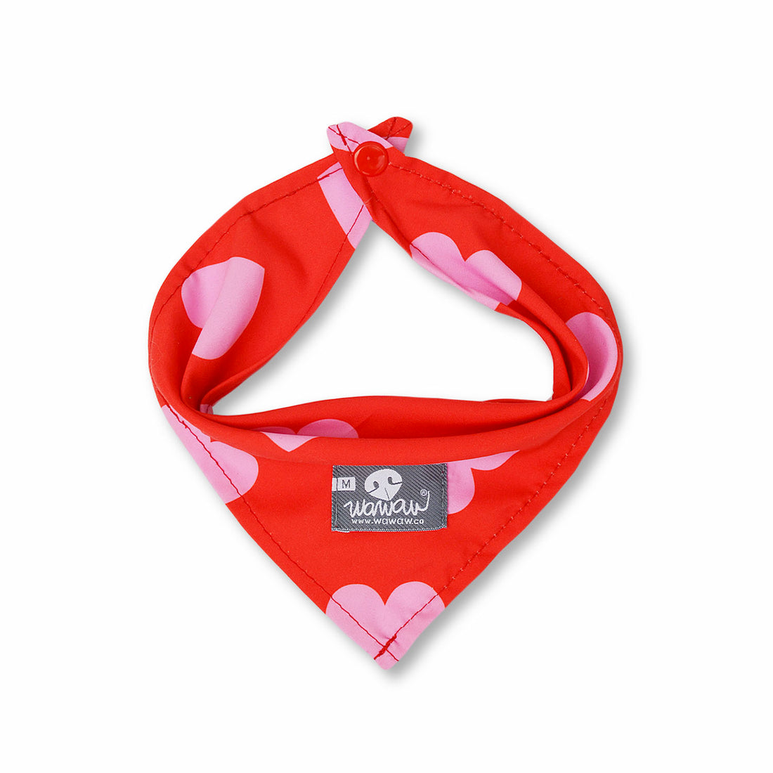 Pañoleta roja corazones rosa Wawaw para mascotas perros y gatos.
