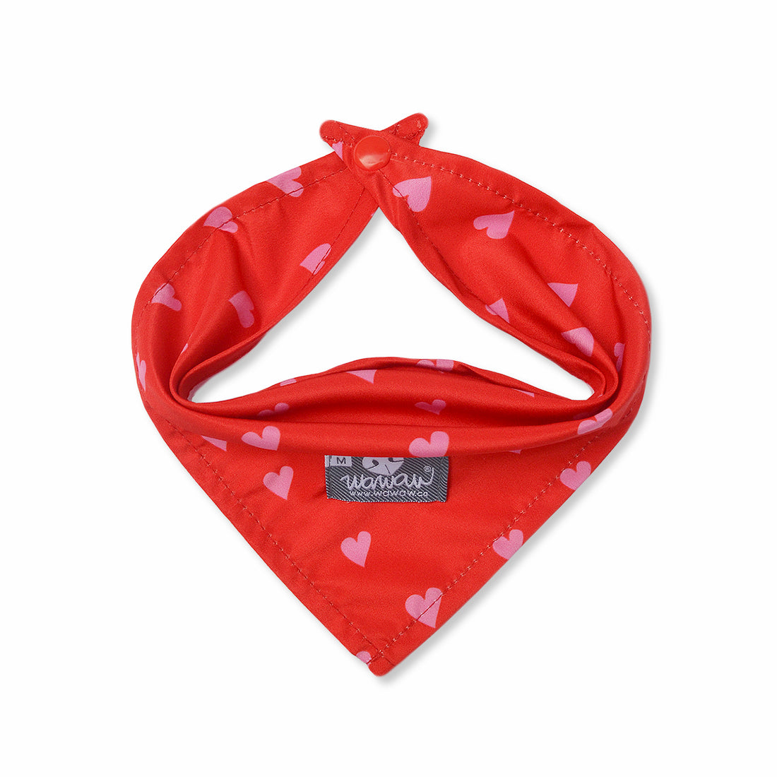 Pañoleta rojo corazones rosa Wawaw para mascotas perros y gatos.