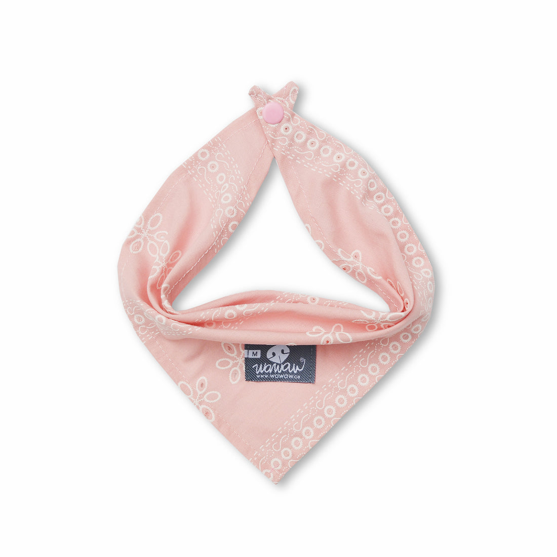 Pañoleta rosa flores bordadas blancas Wawaw para mascotas perros y gatos.