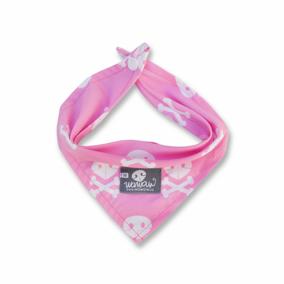 Pañoleta rosa calaveras blancas Wawaw para mascotas perros y gatos.