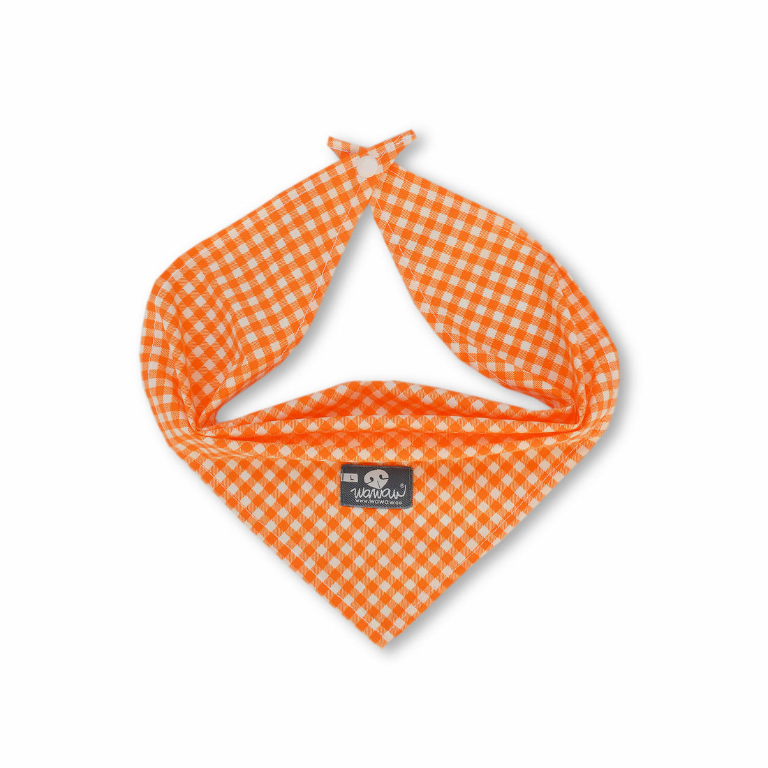 Pañoleta naranja cuadros blancos Wawaw para mascotas perros y gatos.