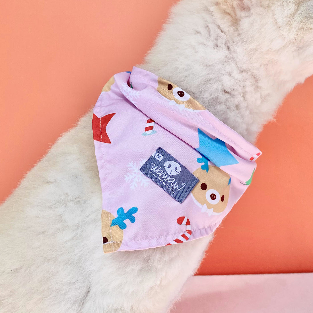 Pañoleta rosa osito navidad Wawaw para mascotas perros y gatos.