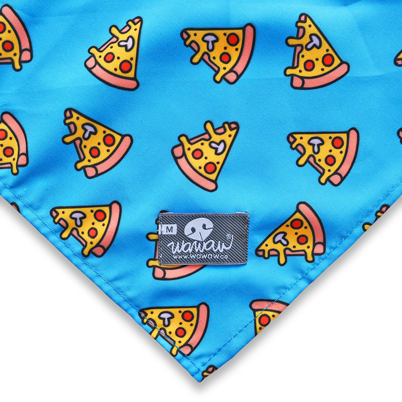 Pañoleta azul pizzas Wawaw para mascotas perros y gatos.