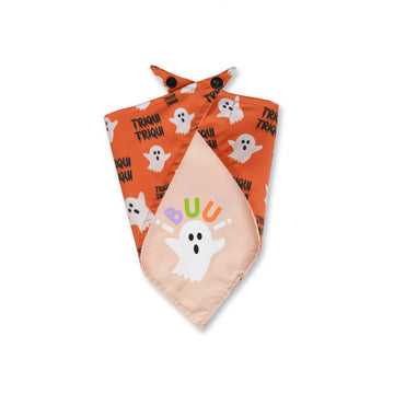 Pañoleta doble faz naranja fantasmas y crema buu