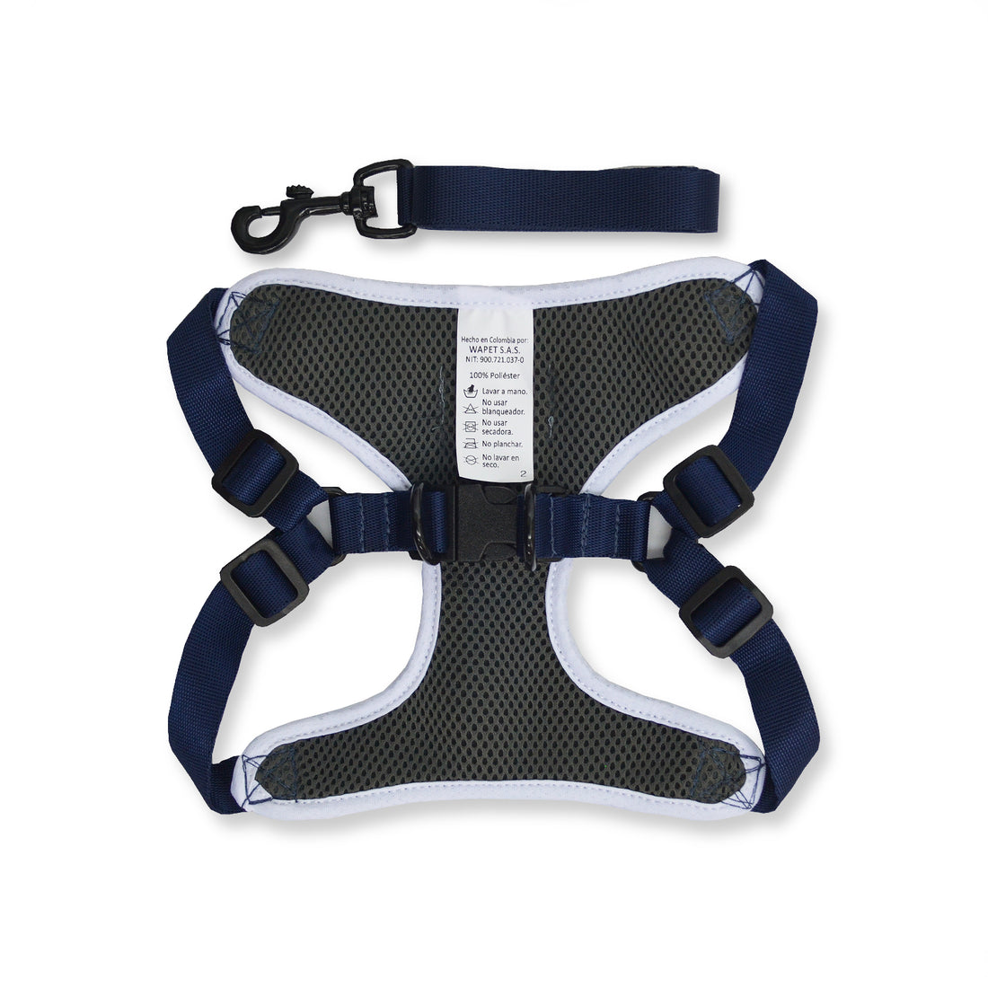 Pechera celeste corazones blancos + traílla