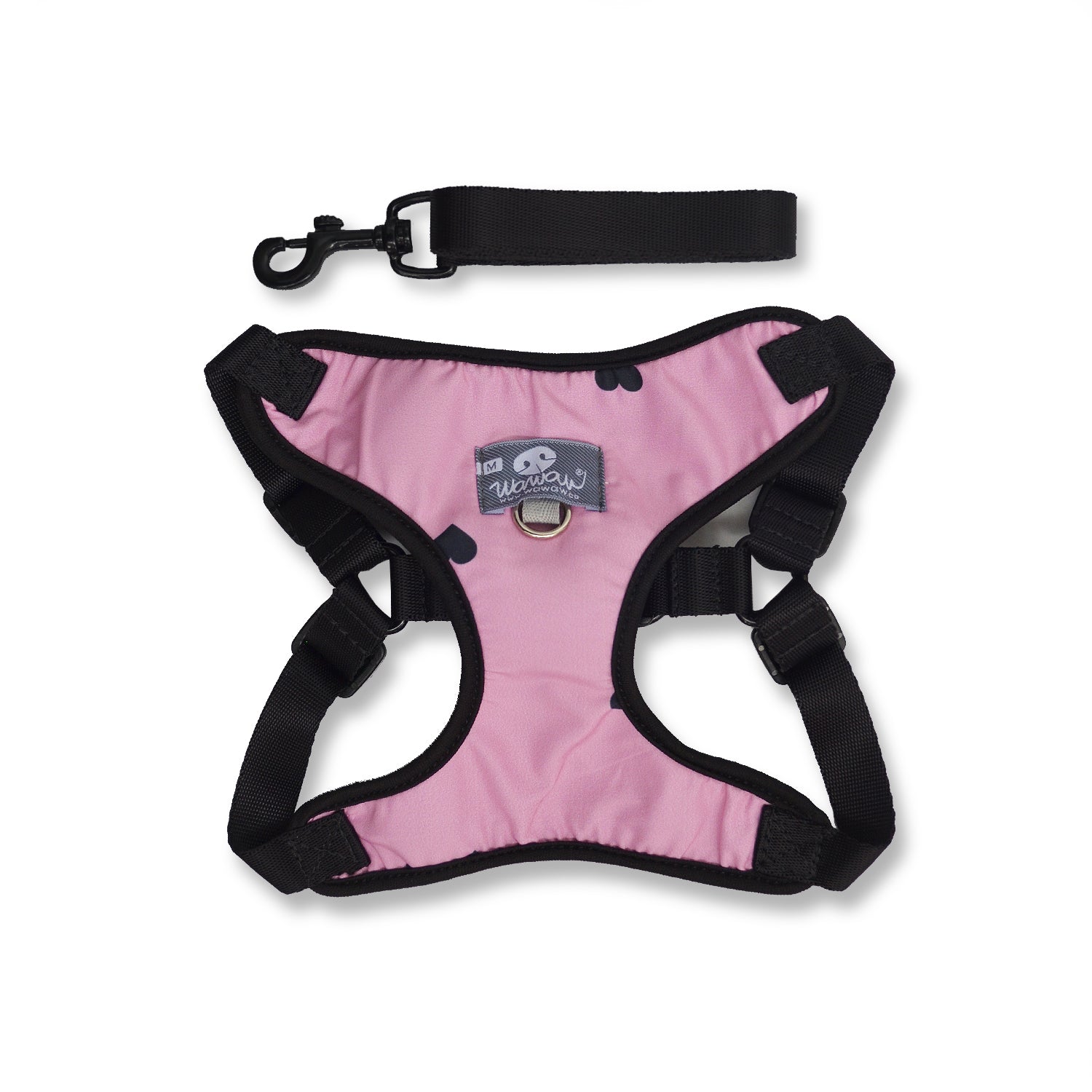 Pechera rosa corazones negros + traílla