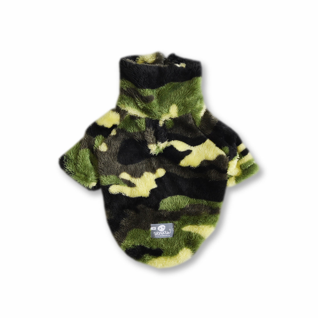 Saco cuello camuflado verde cremallera Wawaw para mascotas perros y gatos.