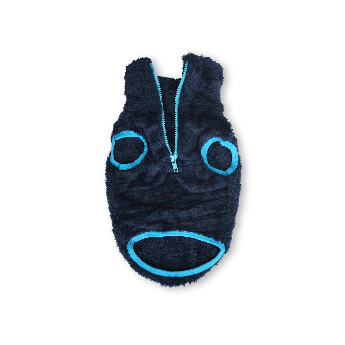 Saco azul oscuro caliente y abrigador para mascotas perros y gatos de cualquier raza o tamaño.