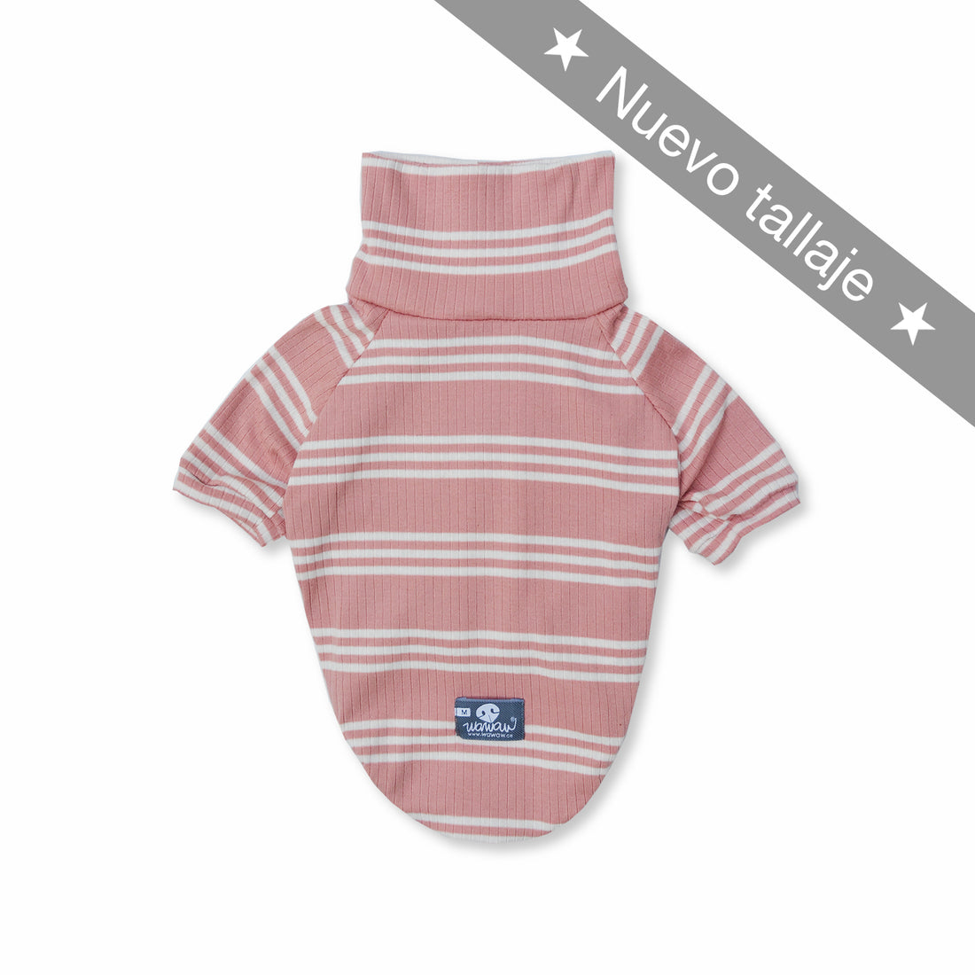 Saco cuello tortuga rosa rayas Wawaw para mascotas perros y gatos.