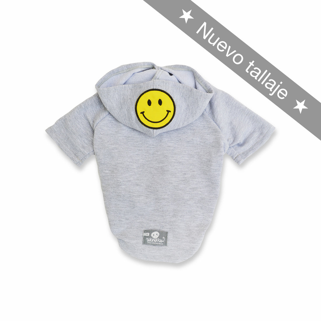 Hoodie gris carita feliz Wawaw para mascotas perros y gatos.