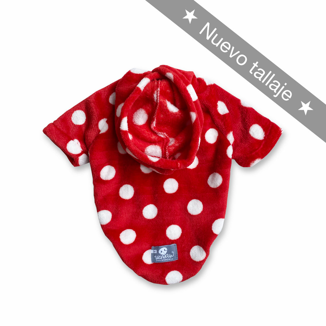 Hoodie rojo lunares blancos Wawaw para mascotas perros y gatos.