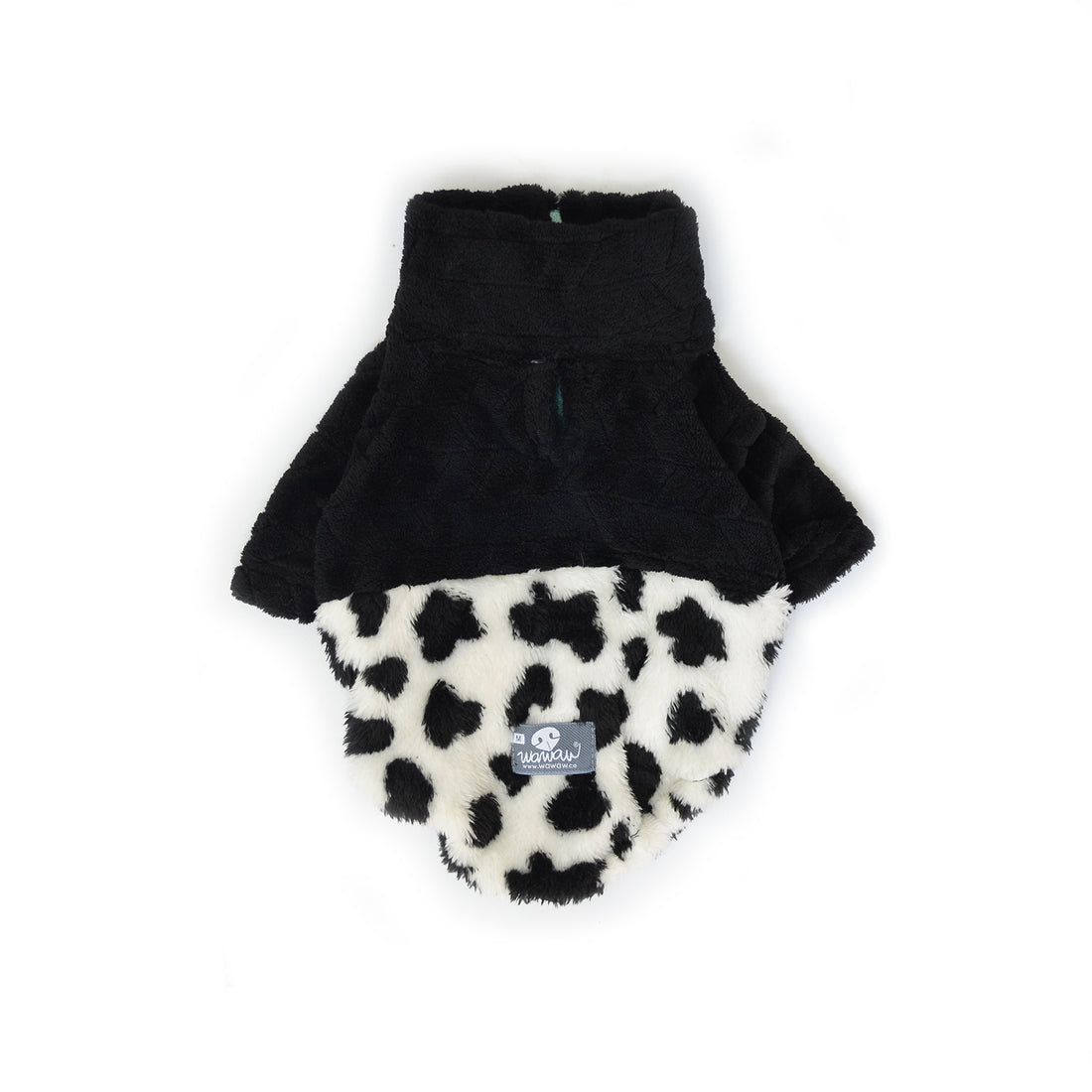 Saco cuello alto cremallera bisonte blanco manchas negras con corte negro