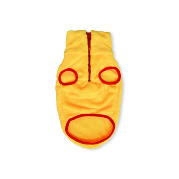 Saco cuello alto amarillo cremallera roja