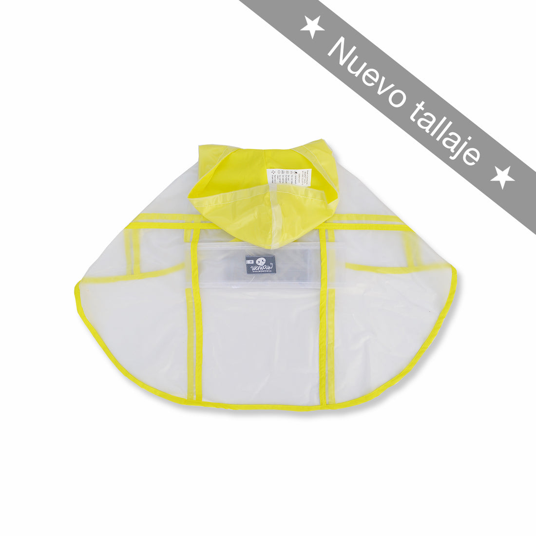 Capa transparente capucha amarilla Wawaw para mascotas perros y gatos.