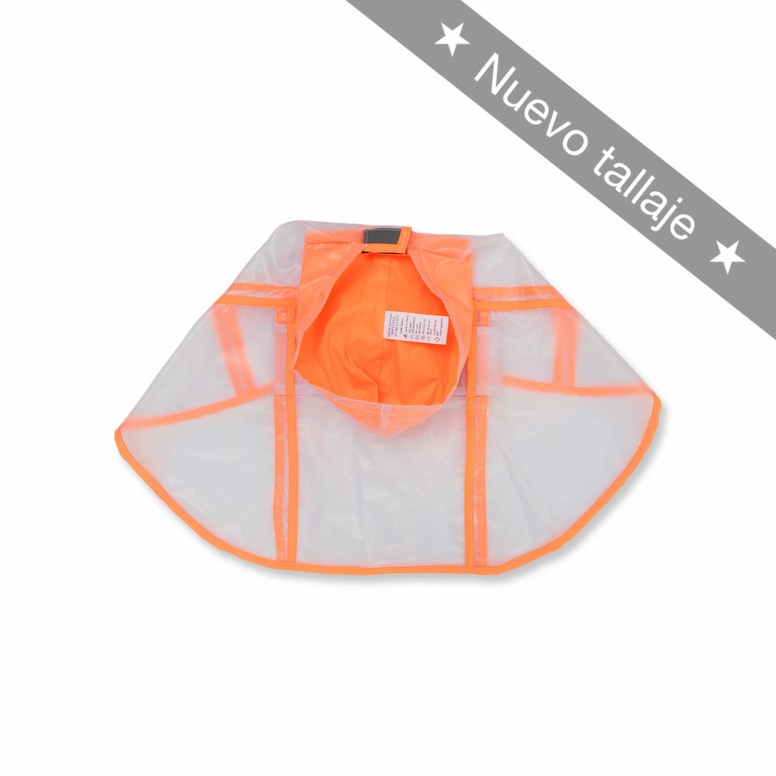 Capa transparente capucha naranja Wawaw para mascotas perros y gatos.