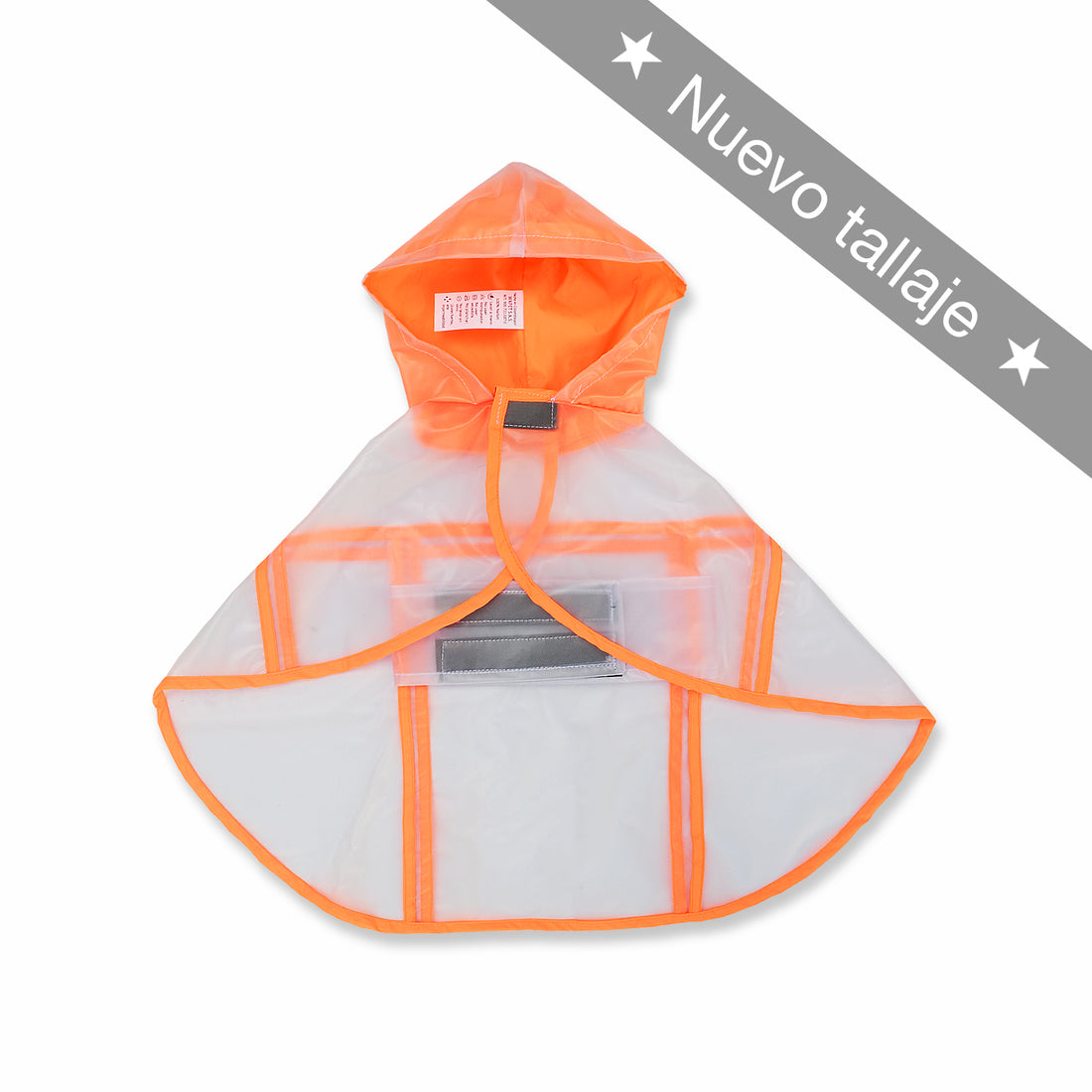 Capa transparente capucha naranja Wawaw para mascotas perros y gatos.