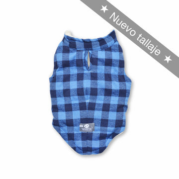 Chaleco leñador negro y azul Wawaw para mascotas perros y gatos.