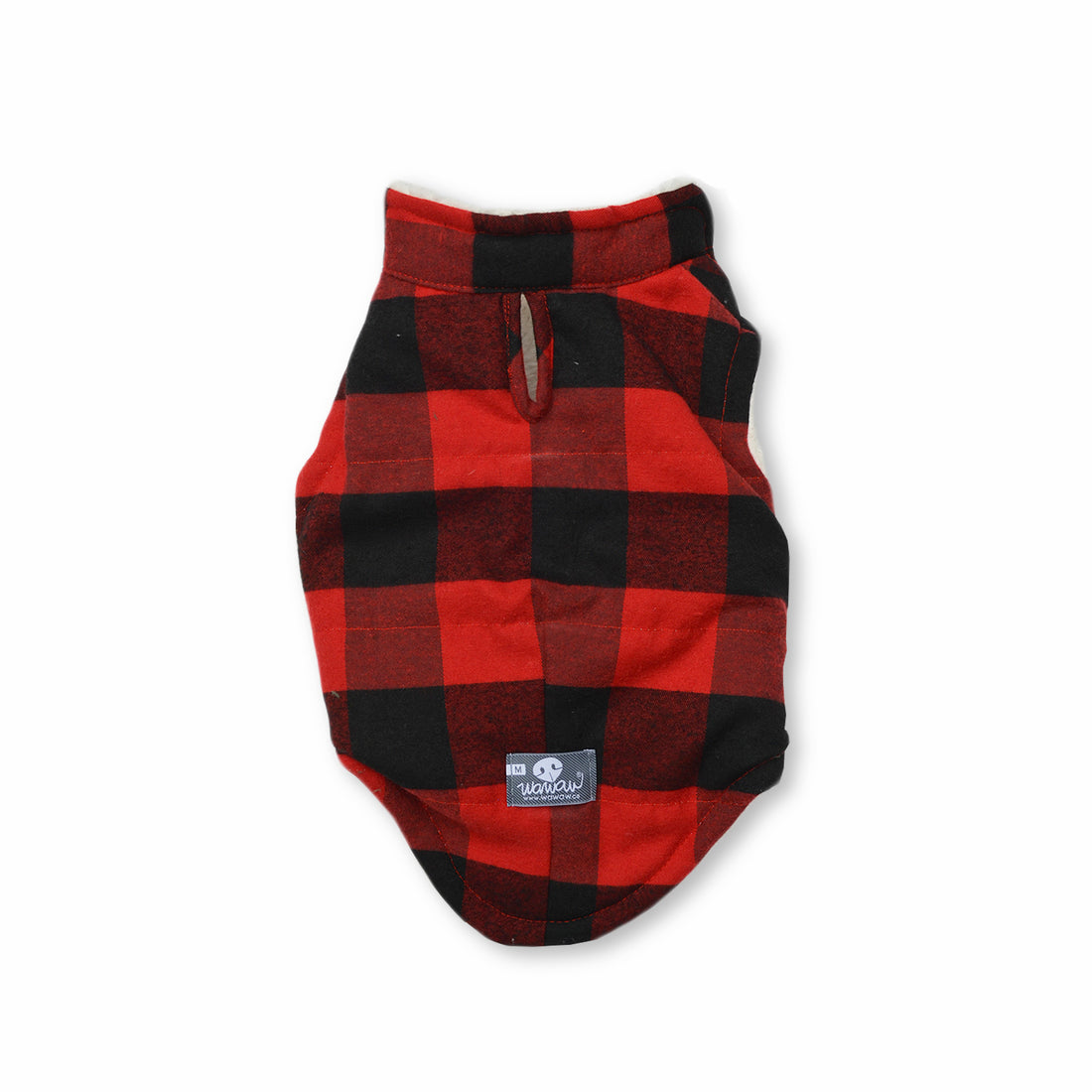 Chaleco leñador rojo y negro con cariñosito Wawaw para mascotas perros y gatos.