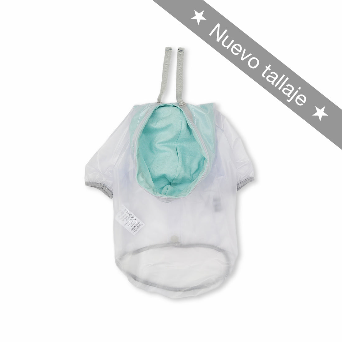 Chaqueta impermeable transparente capucha menta Wawaw para mascotas perros y gatos.