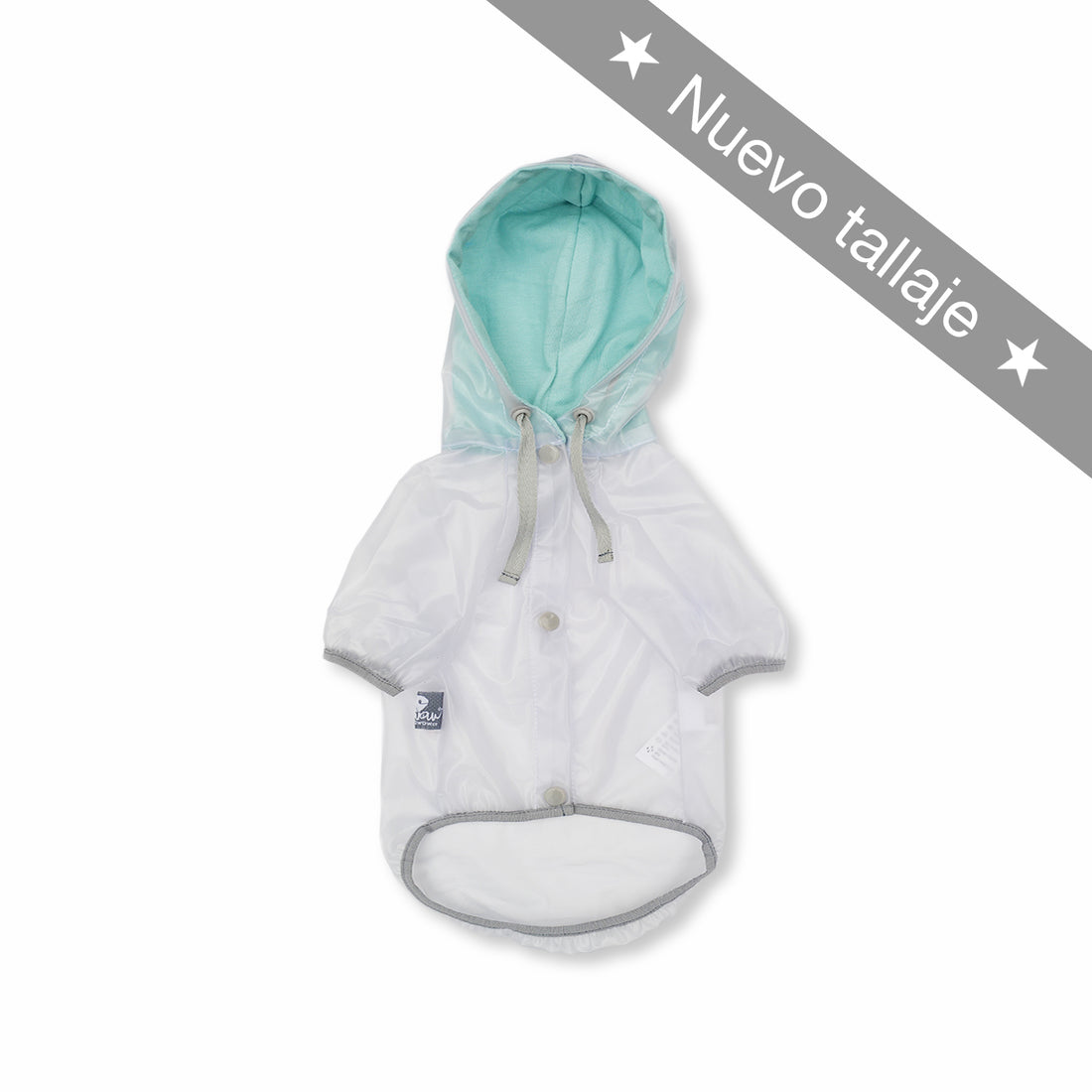 Chaqueta impermeable transparente capucha menta Wawaw para mascotas perros y gatos.