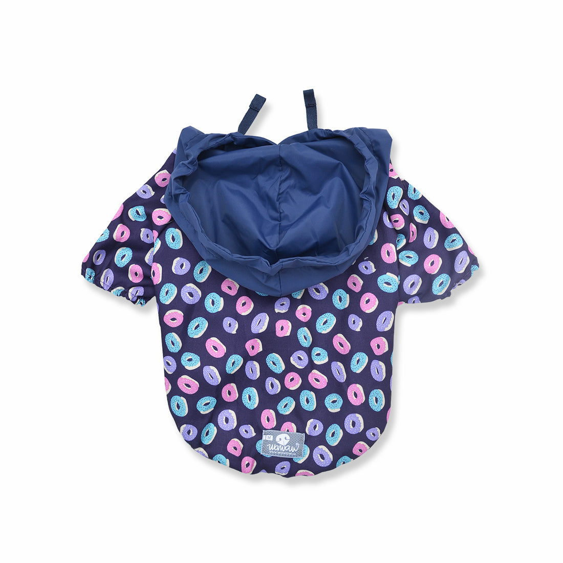 Chaqueta cortavientos azul donas Wawaw para mascotas perros y gatos.