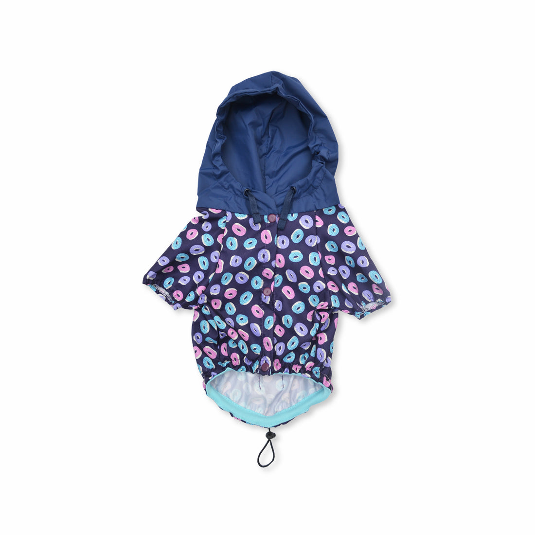 Chaqueta cortavientos azul donas Wawaw para mascotas perros y gatos.