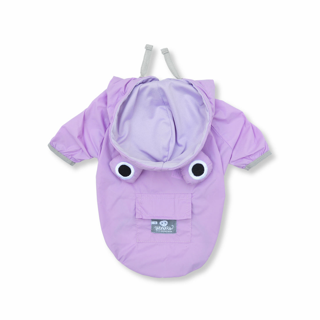 Chaqueta cortavientos rana lila Wawaw para mascotas perros y gatos.