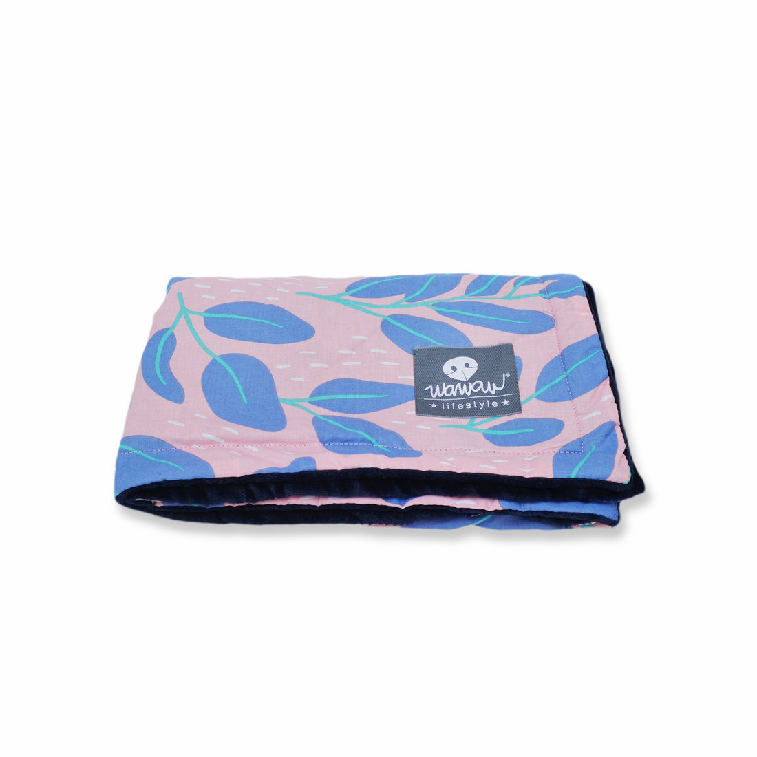 Manta rosa hojas azules Wawaw para mascotas perros y gatos.
