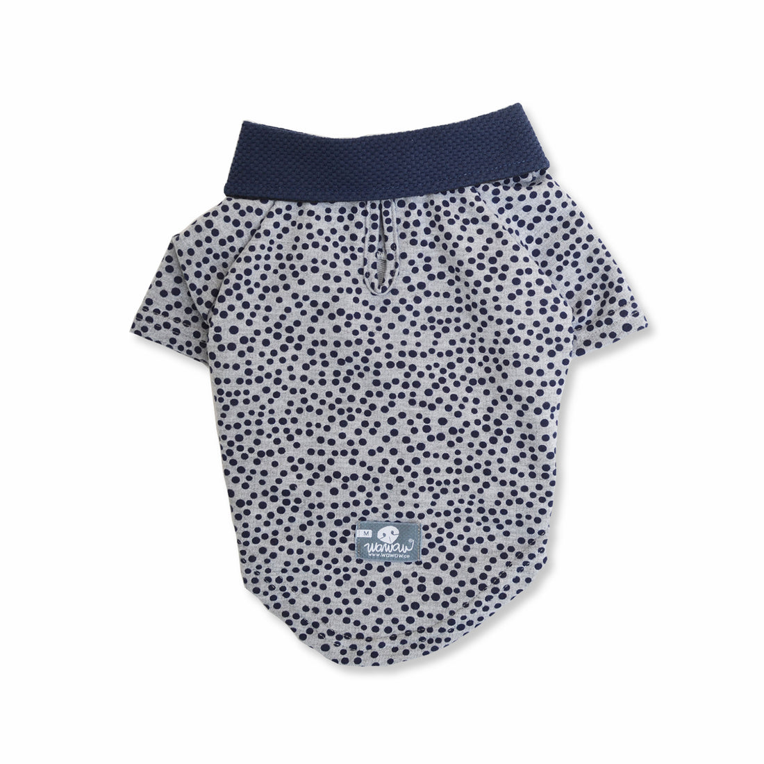 Polo gris lunares azules Wawaw para mascotas perros y gatos.