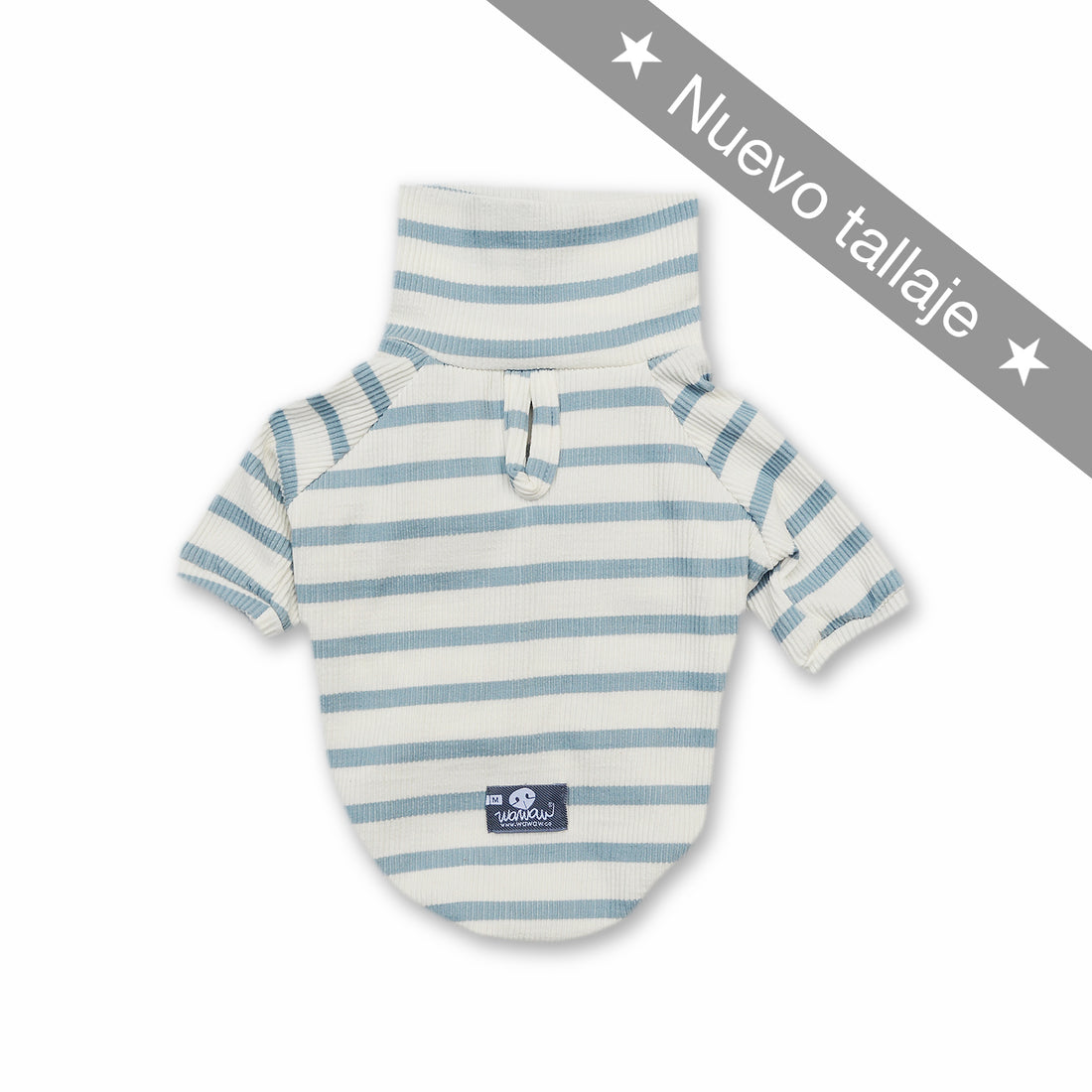 Saco cuello rayas blanco y celeste Wawaw para mascotas perros y gatos.